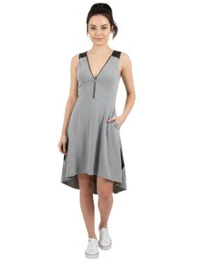 Monteau Women's Gray Knit Zippered V-Neckline High Low Hem Dress Size Small